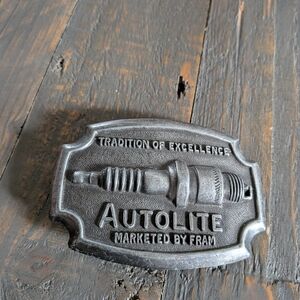Vintage Autolite Pewter Belt Buckle